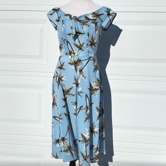 Havilland 40's Style Palm Tree Print Dress Retro - Picture 3 of 5